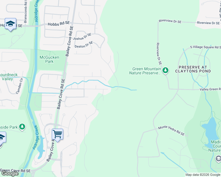 map of restaurants, bars, coffee shops, grocery stores, and more near 1317 Chesterfield Road Southeast in Huntsville