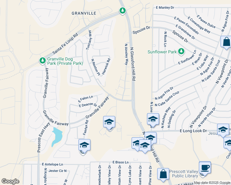 map of restaurants, bars, coffee shops, grocery stores, and more near 6732 East Arden Court in Prescott Valley