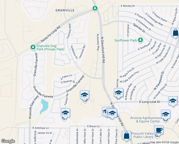 map of restaurants, bars, coffee shops, grocery stores, and more near 6726 East Arden Court in Prescott Valley