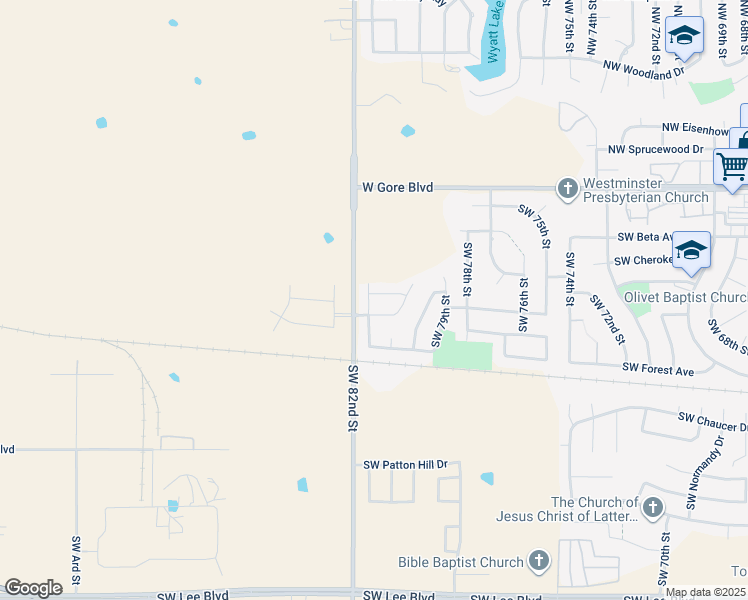 map of restaurants, bars, coffee shops, grocery stores, and more near 8112 Southwest Cherokee Avenue in Lawton