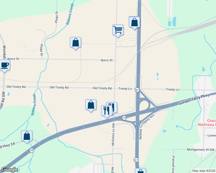 map of restaurants, bars, coffee shops, grocery stores, and more near 25 Old Trinity Road in Decatur