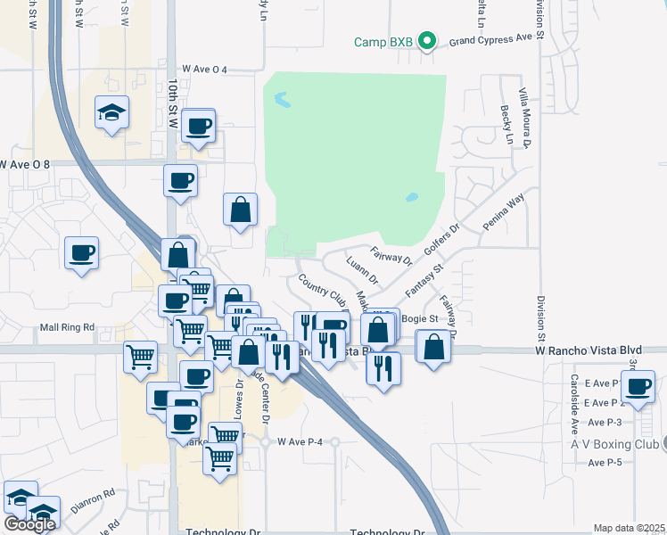 map of restaurants, bars, coffee shops, grocery stores, and more near 39740 Makin Avenue in Palmdale