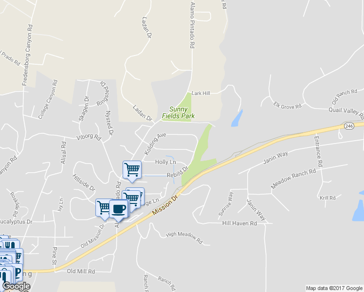 map of restaurants, bars, coffee shops, grocery stores, and more near 2189 Creekside Drive in Solvang