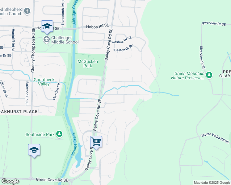 map of restaurants, bars, coffee shops, grocery stores, and more near 1211 Chesterfield Road Southeast in Huntsville