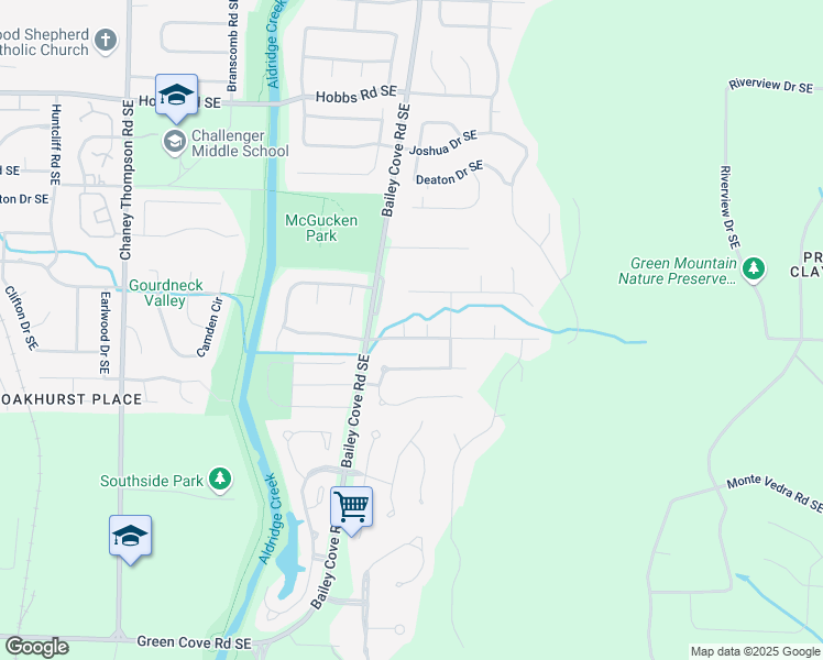 map of restaurants, bars, coffee shops, grocery stores, and more near 1211 Chesterfield Road Southeast in Huntsville