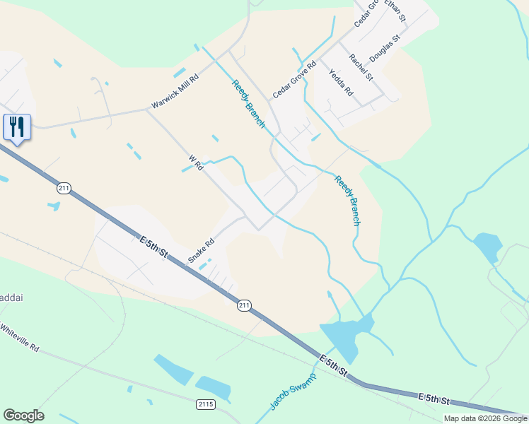 map of restaurants, bars, coffee shops, grocery stores, and more near 385 Snake Road in Lumberton
