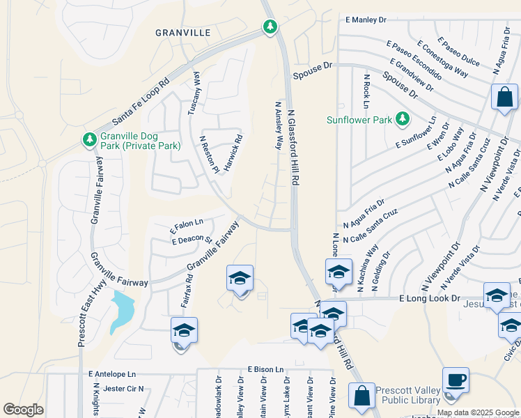 map of restaurants, bars, coffee shops, grocery stores, and more near 6732 East Arden Court in Prescott Valley