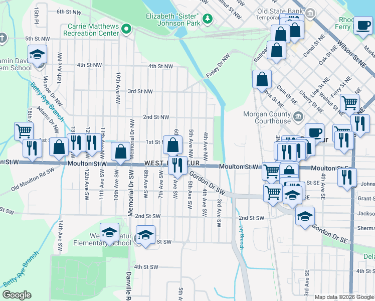 map of restaurants, bars, coffee shops, grocery stores, and more near 109 5th Avenue Northwest in Decatur