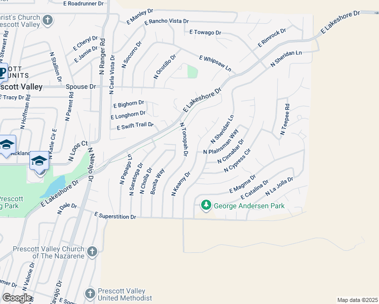 map of restaurants, bars, coffee shops, grocery stores, and more near 4301 North Tonopah Drive in Prescott Valley
