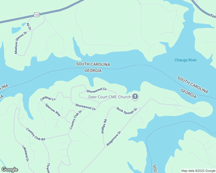 map of restaurants, bars, coffee shops, grocery stores, and more near 669 Shorewood Circle in Toccoa