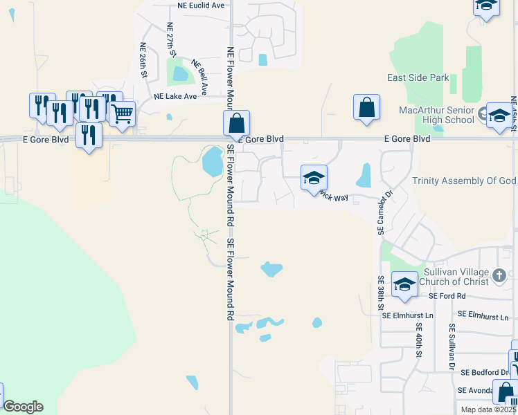 map of restaurants, bars, coffee shops, grocery stores, and more near 3015 SE Surrey Ln in Lawton