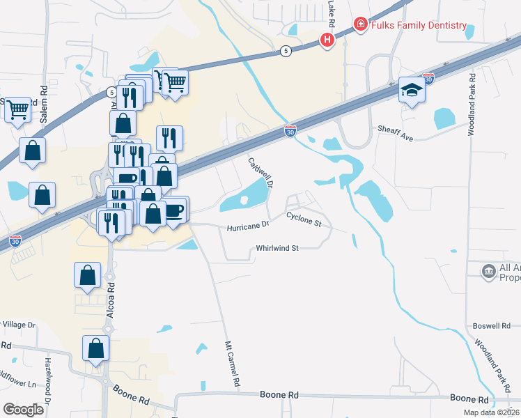 map of restaurants, bars, coffee shops, grocery stores, and more near 4910 Cyclone Street in Bryant
