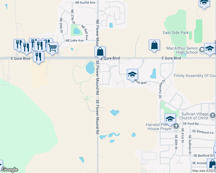 map of restaurants, bars, coffee shops, grocery stores, and more near 3015 Southeast Surrey Lane in Lawton