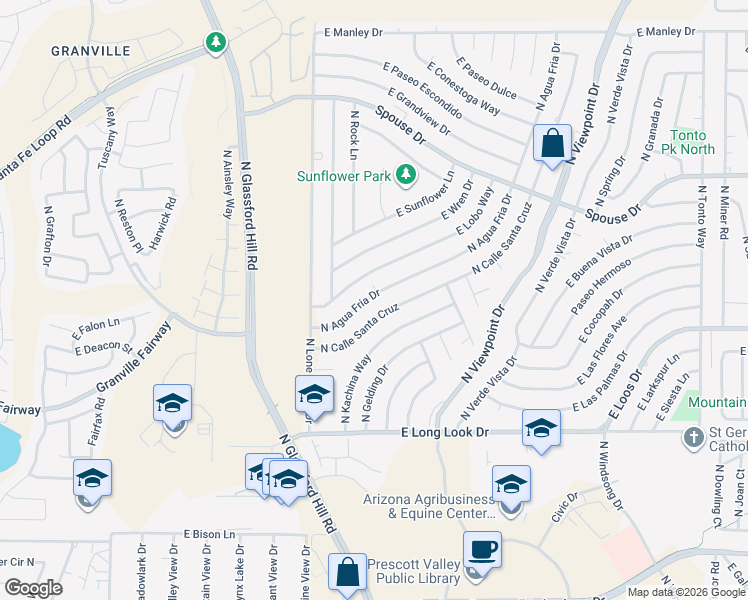 map of restaurants, bars, coffee shops, grocery stores, and more near 4335 North Agua Fria Drive in Prescott Valley