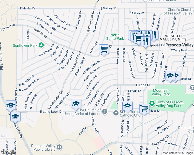 map of restaurants, bars, coffee shops, grocery stores, and more near 7731 East Cocopah Drive in Prescott Valley