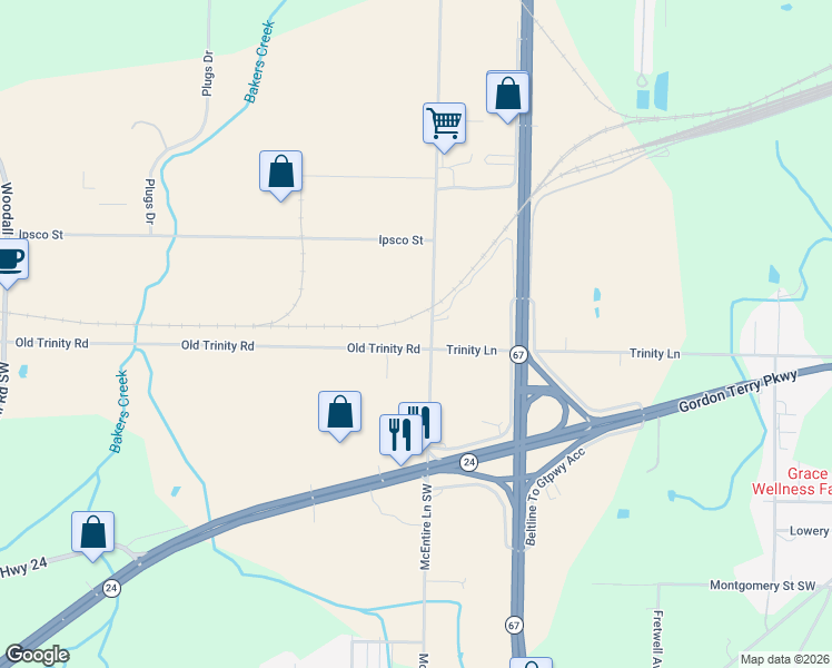 map of restaurants, bars, coffee shops, grocery stores, and more near 25 Old Trinity Road in Decatur