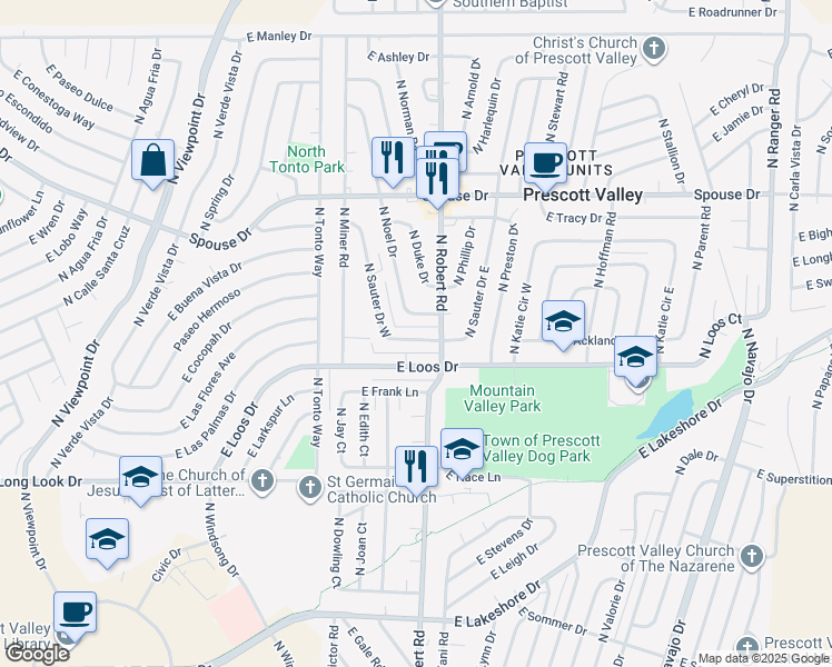 map of restaurants, bars, coffee shops, grocery stores, and more near 4312 North Sauter Drive West in Prescott Valley