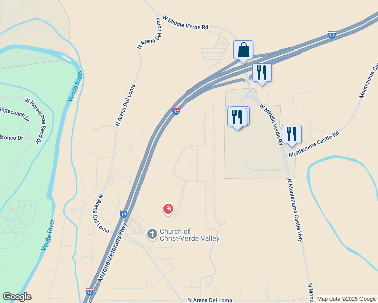 map of restaurants, bars, coffee shops, grocery stores, and more near 2476 North Commander Court in Camp Verde