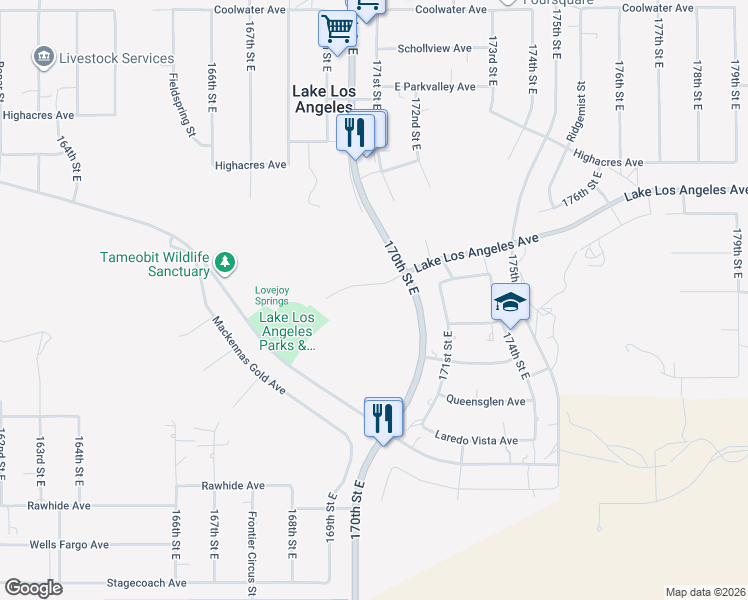 map of restaurants, bars, coffee shops, grocery stores, and more near Saint East in Los Angeles County