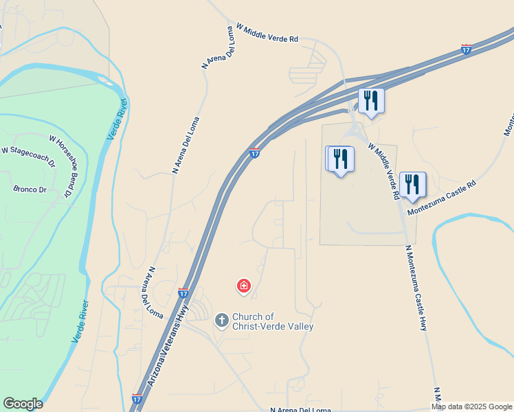 map of restaurants, bars, coffee shops, grocery stores, and more near 2476 North Commander Court in Camp Verde
