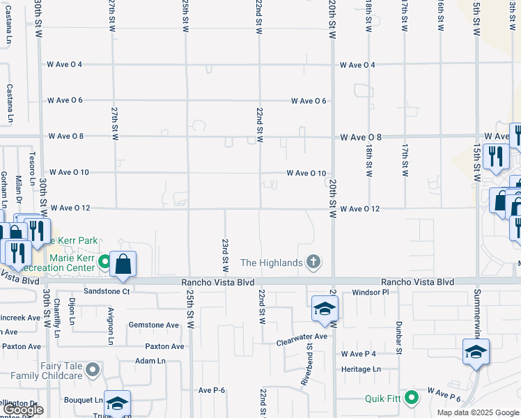 map of restaurants, bars, coffee shops, grocery stores, and more near West Avenue O 12 in Palmdale