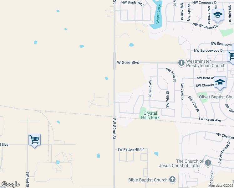map of restaurants, bars, coffee shops, grocery stores, and more near 313 Southwest Coral Avenue in Lawton
