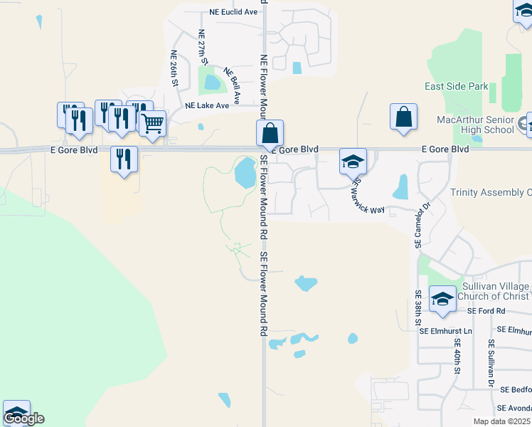 map of restaurants, bars, coffee shops, grocery stores, and more near 3001 Southeast Surrey Lane in Lawton