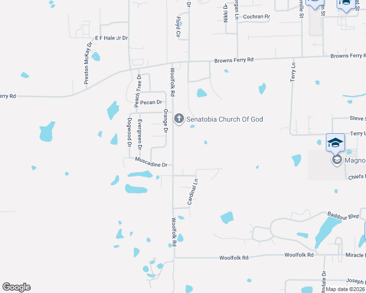 map of restaurants, bars, coffee shops, grocery stores, and more near 204 Eagle Cove in Senatobia