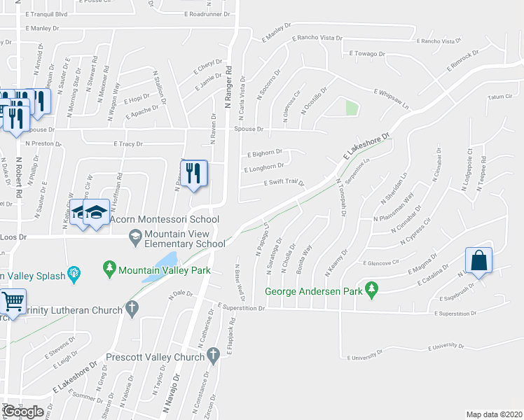 map of restaurants, bars, coffee shops, grocery stores, and more near 9060 East Lakeshore Drive in Prescott Valley