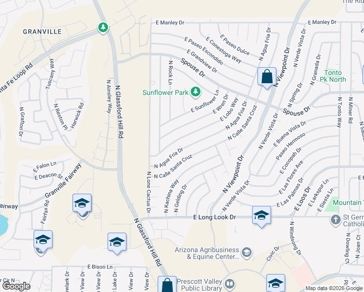 map of restaurants, bars, coffee shops, grocery stores, and more near 4335 North Agua Fria Drive in Prescott Valley