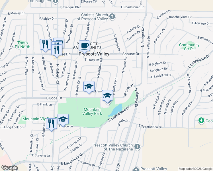 map of restaurants, bars, coffee shops, grocery stores, and more near 4390 North Mobile Circle East in Prescott Valley