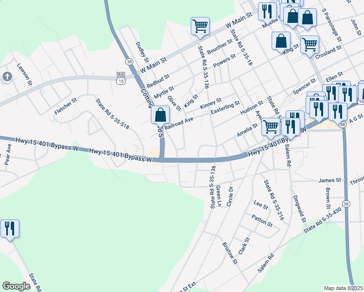 map of restaurants, bars, coffee shops, grocery stores, and more near 300 Rogers Street in Bennettsville