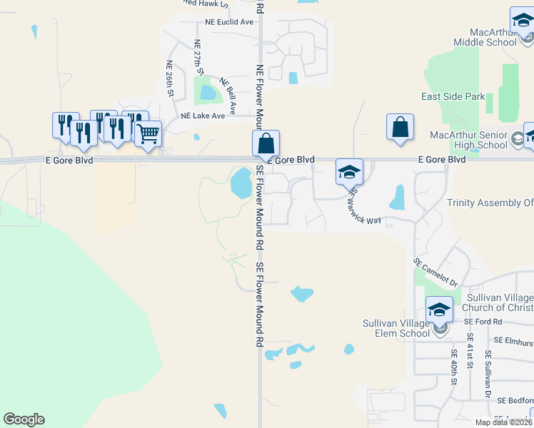 map of restaurants, bars, coffee shops, grocery stores, and more near 212 Southeast Surrey Place in Lawton