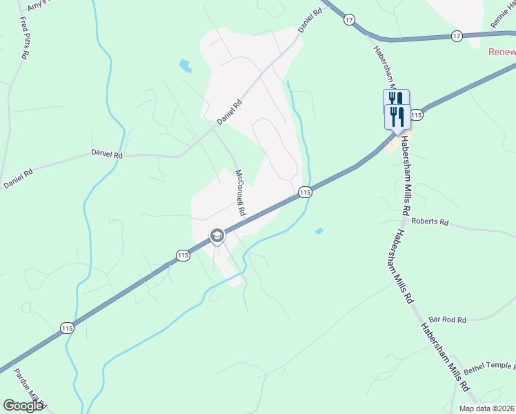 map of restaurants, bars, coffee shops, grocery stores, and more near 4183 Sthwy 115 in Demorest