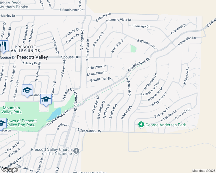 map of restaurants, bars, coffee shops, grocery stores, and more near 9200 East Lakeshore Drive in Prescott Valley