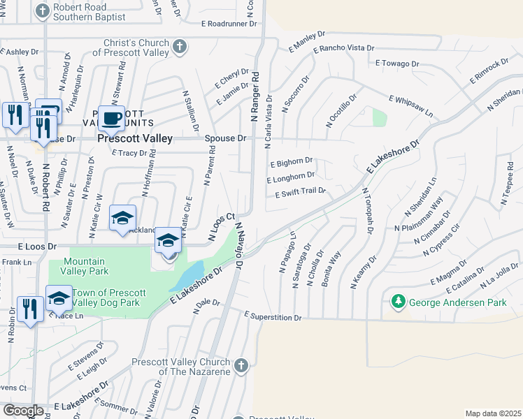 map of restaurants, bars, coffee shops, grocery stores, and more near 4380 North Carla Vista Drive in Prescott Valley