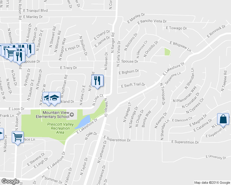 map of restaurants, bars, coffee shops, grocery stores, and more near 4391 North Ranger Road in Prescott Valley