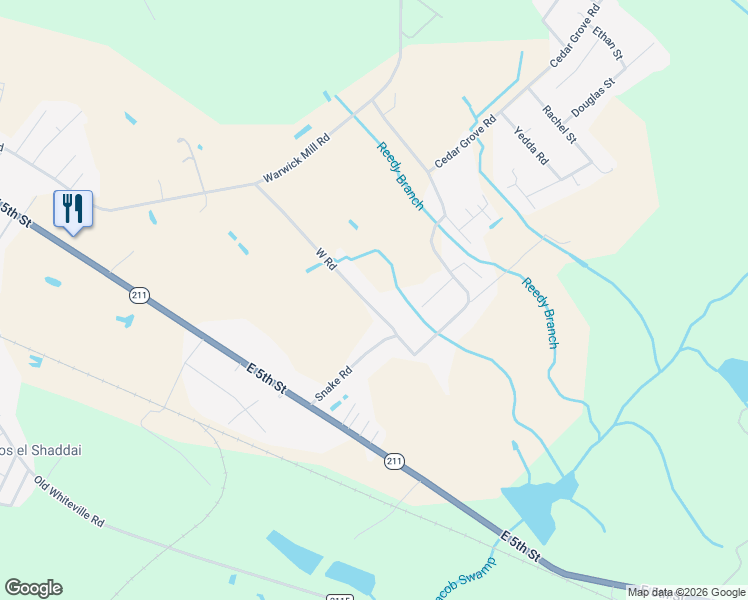 map of restaurants, bars, coffee shops, grocery stores, and more near 405 West Road in Lumberton