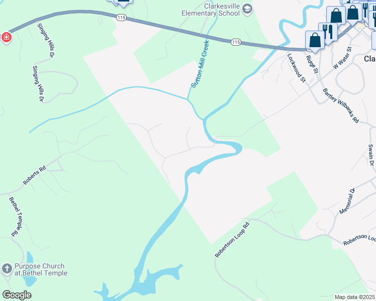 map of restaurants, bars, coffee shops, grocery stores, and more near Shoals Way in Clarkesville