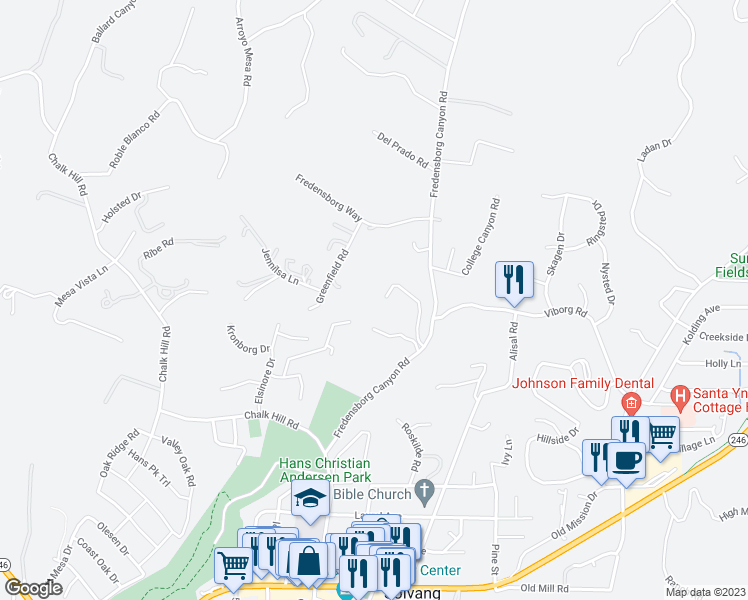 map of restaurants, bars, coffee shops, grocery stores, and more near 851 Adobe Creek Road in Solvang