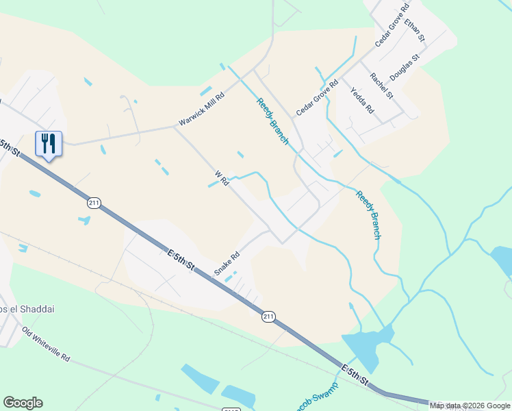 map of restaurants, bars, coffee shops, grocery stores, and more near 405 West Road in Lumberton