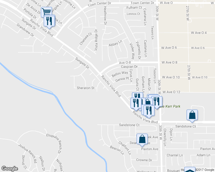 map of restaurants, bars, coffee shops, grocery stores, and more near 3339 Sungate Drive in Palmdale