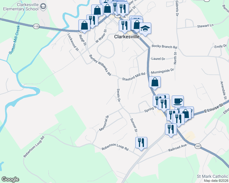 map of restaurants, bars, coffee shops, grocery stores, and more near 266 Swain Drive in Clarkesville