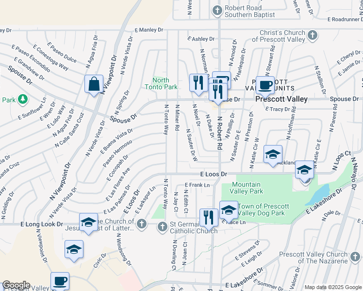 map of restaurants, bars, coffee shops, grocery stores, and more near 4400 North Miner Road in Prescott Valley