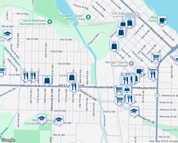 map of restaurants, bars, coffee shops, grocery stores, and more near 210 4th Avenue Northwest in Decatur