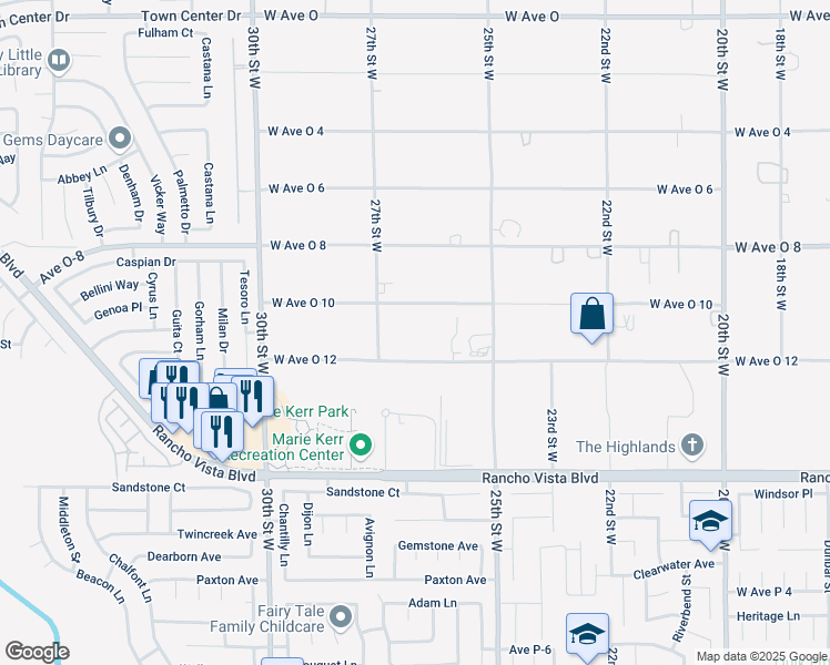 map of restaurants, bars, coffee shops, grocery stores, and more near 39860 27th Street West in Palmdale