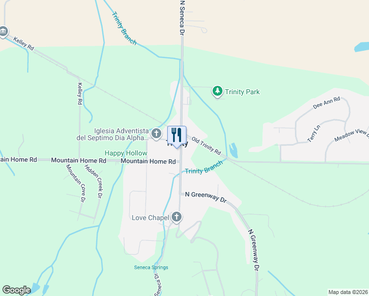 map of restaurants, bars, coffee shops, grocery stores, and more near 687 North Seneca Drive in Trinity
