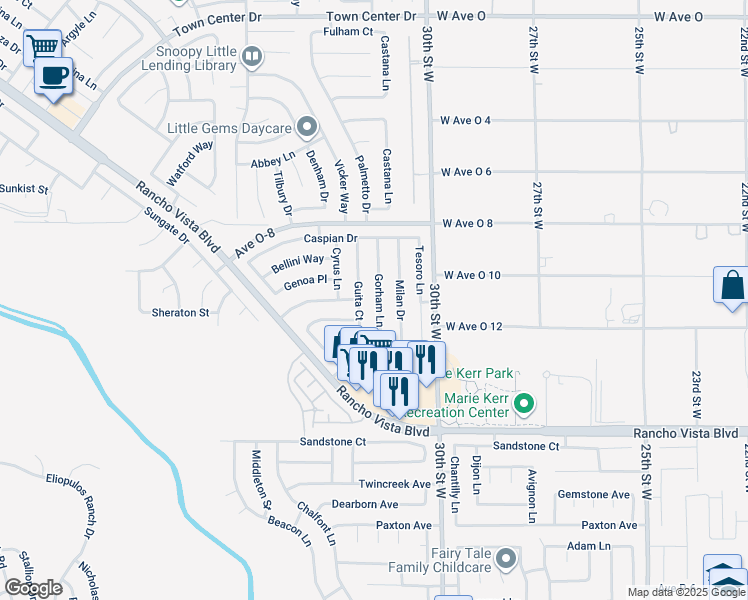 map of restaurants, bars, coffee shops, grocery stores, and more near 39829 Gorham Lane in Palmdale