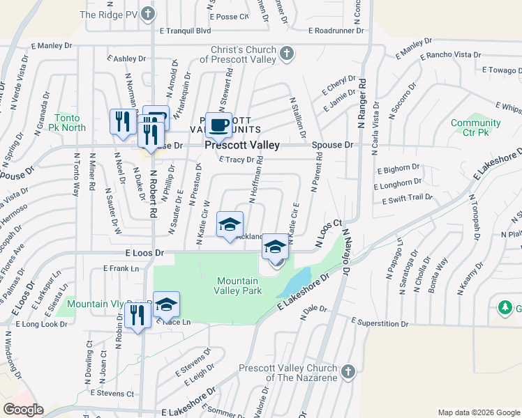 map of restaurants, bars, coffee shops, grocery stores, and more near 4390 North Mobile Circle East in Prescott Valley
