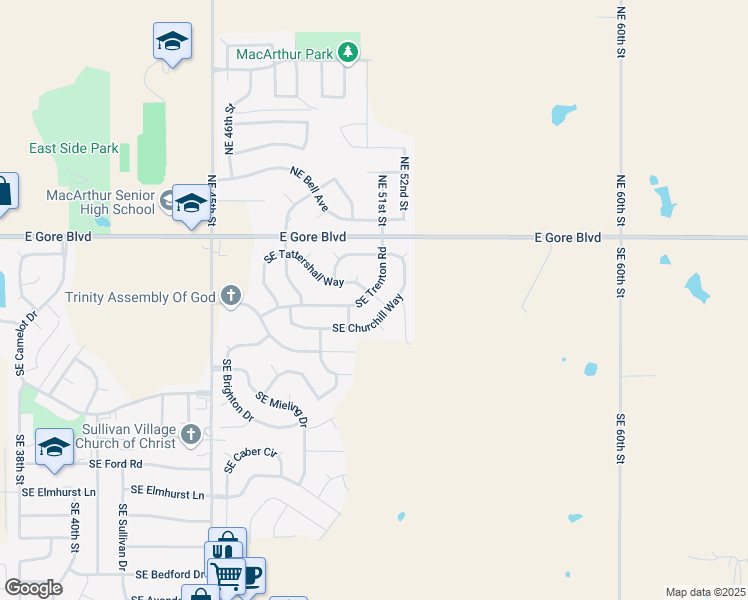 map of restaurants, bars, coffee shops, grocery stores, and more near 118 Southeast Trenton Road in Lawton